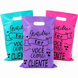 Sacola Plástica para Loja 30x40 G com Alça | Gratidão