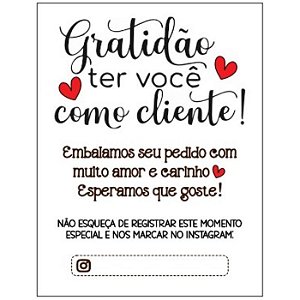 Cartão de agradecimento C/100 Gratidão ter você fundo branco