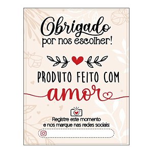 Cartão de agradecimento C/100 Produto feito com amor