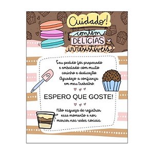 Cartão de agradecimento C/100 Cuidado! contem Delicias