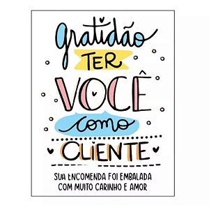 Cartão de agradecimento C/100 Gratidão ter você colorido fundo branc