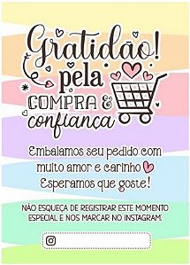 Cartão de agradecimento C/100 Gratidão pela listrado colorido