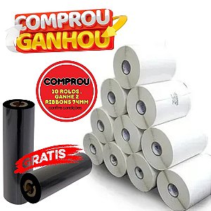 Kit Compre 10 Rolos 34x23 Couchê e ganhe 2 ribbon de 74mm