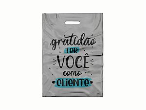 Sacola Boca Vazada 15x20 C/50 UND Prata - Gratidão com Mancha