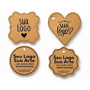 1.000 UND - Tag Personalizadas Kraft detalhadas 4,5x4,5cm - impressão em pre