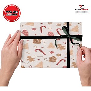 Papel de Seda Estampado Natal 60x40mm – C/ 50 Folhas - Modelo 1