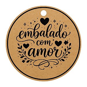 Tag Papel Kraft 4,5x4,5 - Embalado com Amor C/ 120 UND