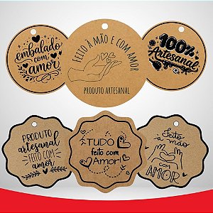 Tag Kraft 4,5x4,5cm c/ 120 Unidades – Frases Variadas | Ideal para Embalagens, Presentes.