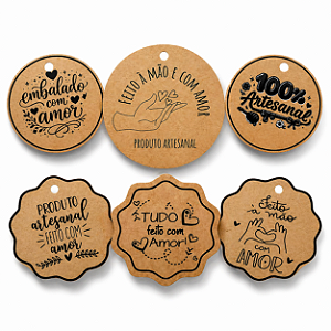 Tag Kraft 4,5x4,5cm c/ 120 Unidades – Frases Variadas | Ideal para Embalagens, Presentes.