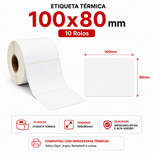 10 Rolos Etiqueta adesiva Térmica 100x80
