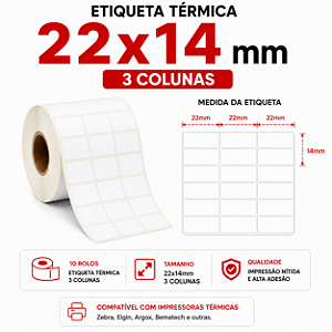 10 Rolos Etiqueta adesiva Térmica 22x14