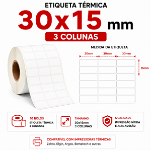 10 Rolos Etiqueta adesiva Térmica 30x15