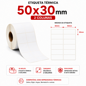 10 Rolos Etiqueta adesiva Térmica 50x30