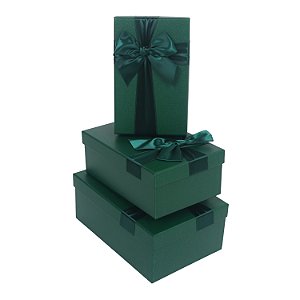 Conj. 3 Caixas Papel P/ Presente Verde C/ Laço de Cetim