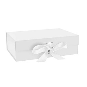 Caixa Dobrável c/ Fita Cetim Branco (P) 28.2x20.2x9.2 cm
