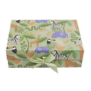 Caixa Dobrável Estampa Safari Papel e Cetim (P) 28.2x20.2x9.2 cm