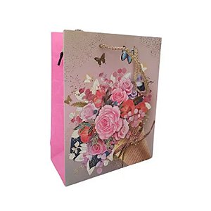 Sacola de Papel p/ Presente Estampada (L) 31x42x12cm - Pct c/ 12