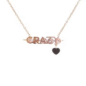 Colar Aço Inox Dourado c/ Pingente Crazy - 1 Peça