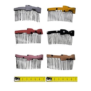 Pente de Metal e Tecido p/ Cabelo 7cm - Cores Variadas - Pct c/ 12