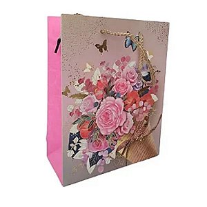 Sacola de Papel p/ Presente Estampada (M) 26x32x10cm - Pct c/ 12