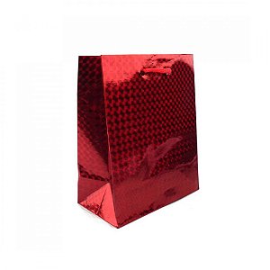 Sacola de Papel Holográfico p/ Presente Vermelha 8x10x4cm - Pct c/ 12