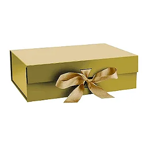 Caixa Dobrável c/ Fita Cetim Dourada (G) 33,5x26x15,5cm