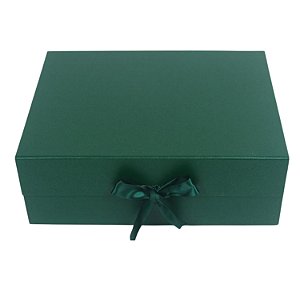Caixa Dobrável Verde c/ Brilho Papel e Cetim (M) 33x25x12cm