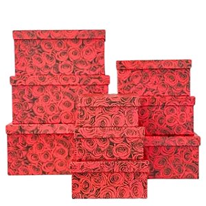Conj. Caixa de Papel para Presente Estampa Rosas - Pct c/ 10
