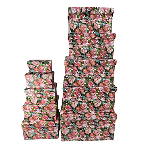 Conj. Caixa de Papel para Presente Estampa Flores - Pct c/ 10