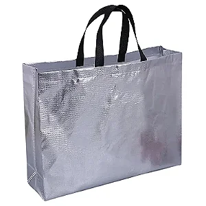 Sacola de Plástico para Presente Prata 36x45x12cm - Pct c/ 12