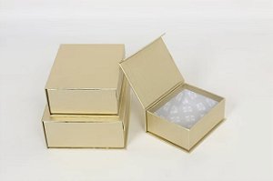 Kit de 3 Caixas de Papel P/ Presente Dourado