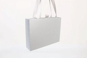 Caixinha de Papel Brilhante Prata P/ Presente com Alça 12x16cm - Pct c/ 6
