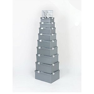 Conjunto de 10 Caixas de Papel para Presente - Prata (10 Unidades) - Four Star