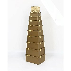 Conjunto de 10 Caixas de Papel para Presente - Dourado (10 Unidades) - Four Star