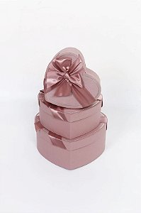 Conj. de Coração 3 Caixas Papel P/ Presente Rosa C/ Laço de Cetim - Four Star