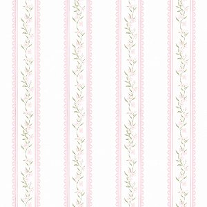 Papel de Parede ERA UM VEZ - Vintage Listras Raminhos Rosa 89945