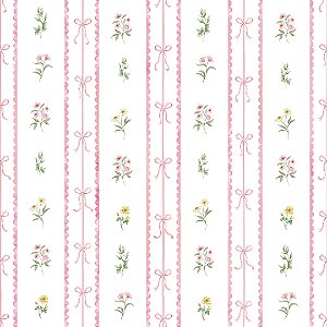 Papel de Parede ERA UM VEZ - Vintage Floral Laços Listras 89860