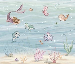 Painel de Parede MUNDO ENCANTADO 600250 - Fundo do Mar Sereia
