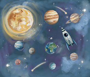 Painel de Parede MUNDO ENCANTADO 600304 - Planetas e Foguete