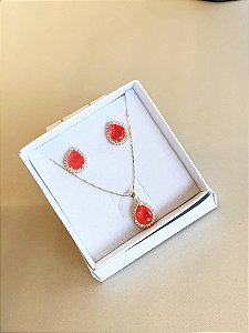 Conjunto de Gota com Pedra Fusion Pink - LeVida Acessórios e Semijóias