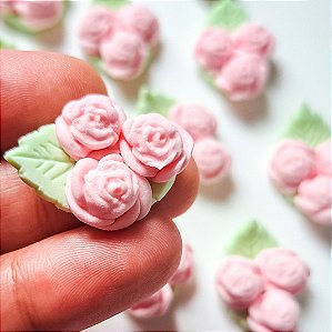 Apliques Comestíveis Trio Mini Rosinhas com Folha 10 unidades