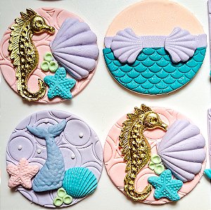 Apliques Comestíveis Tema Sereia 6cm 10 unidades