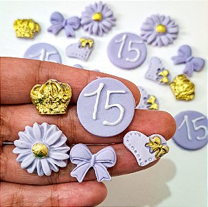 Mix de Confeitos Comestíveis 15 Anos Lilás 30 unidades