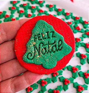 Apliques Comestíveis Tema Natal Árvore Feliz Natal 6cm 5 unidades