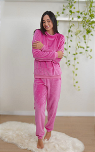 Pijama longo soft rosa