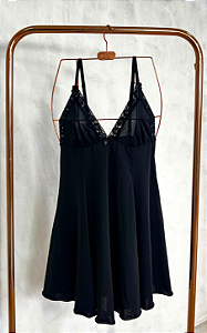 Camisola preto malha-fria com renda