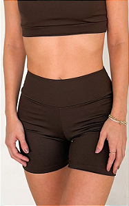 Short fitness marrom tecido em poliamida