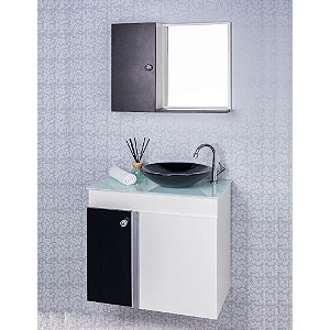 Gabinete Para Banheiro Branco E Preto Com Cuba Preta E Armario Com Espelho Modelo Aquarius Delta