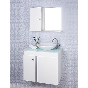 Gabinete Para Banheiro Branco Com Cuba Branca E Armário Com Espelho