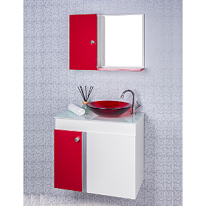 Gabinete Para Banheiro Vermelho Com Cuba Vermelha E Armário Com Espelho